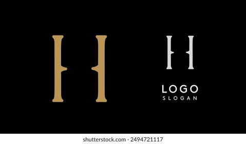 Minimalist logo design with letter H in gold on black background for luxury brand, beauty and fashion, premium corporate identity, and cutting-edge innovative futuristic projects. Vector illustration.