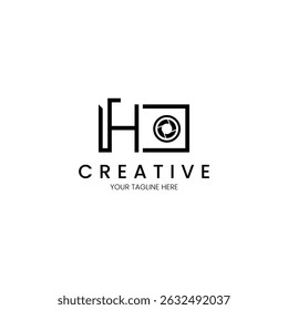 Minimalist logo design with letter H and camera for your brand