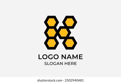 Minimalist logo design letter K combine with honeycomb, honey, weet, tasty and health food. Editable file