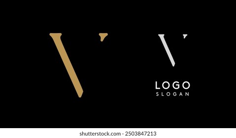 Diseño de logotipo minimalista con letra V en oro sobre fondo negro para marca de lujo, belleza y moda, identidad corporativa premium y proyectos futuristas innovadores de vanguardia. Ilustración vectorial.