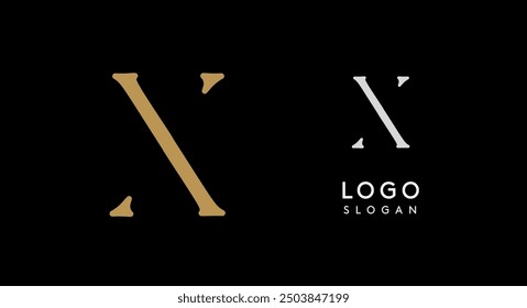 Minimalist logo design with letter X in gold on black background for luxury brand, beauty and fashion, premium corporate identity, and cutting-edge innovative futuristic projects. Vector illustration.