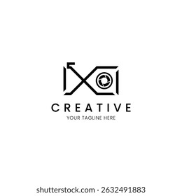 Minimalist logo design with letter X and camera for your brand
