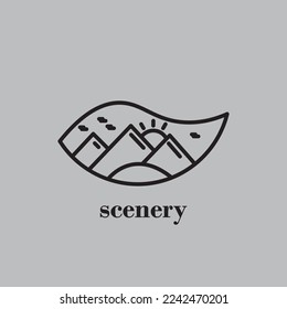 Minimalist logo design of a mountain view.
