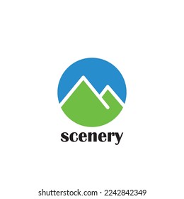 Minimalist logo design of a mountain view