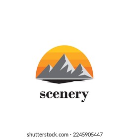 Minimalist logo design of a mountain view.