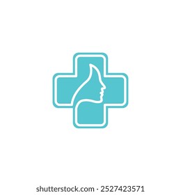 Minimalist logo design representing positive healthcare with a thumbs up symbol merging with a woman's profile within a medical cross