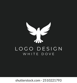 Ein minimalistisches Logo-Design, eine elegante weiße Taube, ein krasser schwarzer Hintergrund, Freiheit und Frieden