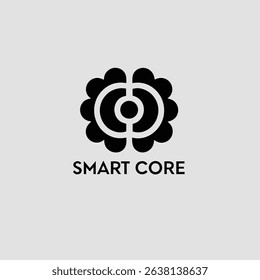 A minimalist logo design for Smart Core, incorporating abstract shapes and a vibrant color palette. The design uses Helvetica and Courier fonts.