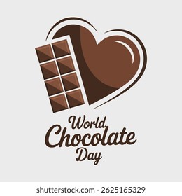 A minimalist logo design for World Chocolate Day featuring a chocolate bar and a heart shape