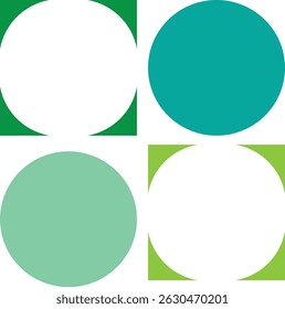 Minimalist logo designs. The logo consists of four circles arranged in a square grid. Each circle has a different color scheme.