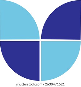 Designs de logotipo minimalistas. O logótipo é um desenho geométrico composto por quatro segmentos de um quarto de círculo, dispostos de forma quadrada.