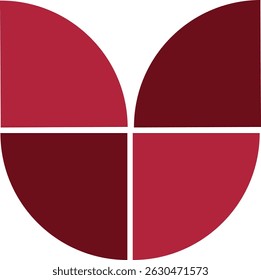 Designs de logotipo minimalistas. O logótipo é um desenho geométrico composto por quatro segmentos de um quarto de círculo, dispostos de forma quadrada.