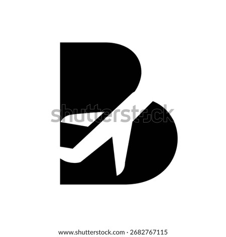 A minimalist logo features the letter B integrated with an airplane, ideal for travel or aviation brands.