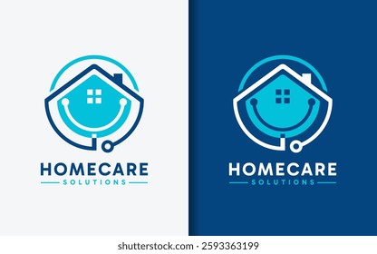 A minimalist logo featuring an abstract house seamlessly combined with a stethoscope, symbolizing home healthcare and medical services.