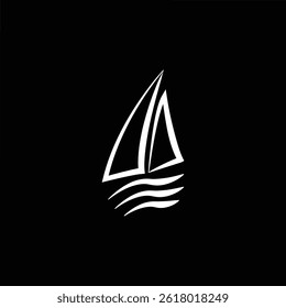 Minimalist logo featuring a boat and sea, representing adventure, freedom, and marine lifestyle. Perfect for travel, nautical, or ocean brands.