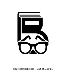 Logotipo minimalista con un libro y gafas que representan el conocimiento.