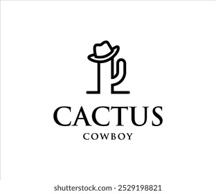 A minimalist logo featuring a cactus with a cowboy hat, representing a playful theme.