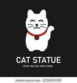 Minimalist logo featuring a cat statue illustration. Suitable for businesses, shops, or companies that want to convey a positive, friendly, and good luck impression.