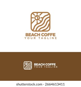 Minimalist Logo Featuring Coffee Bean, Waves, and Sun Design for Branding