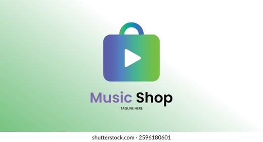 minimalist logo featuring a combination of shop symbol, headphone and music icon with gradient color. suitable for music store, music application and the like