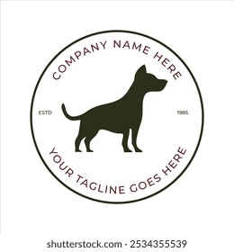 Minimalist logo featuring a dog silhouette inside a circle. This design is suitable for pet-related businesses such as pet shops, veterinary clinics.