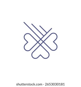 A minimalist logo featuring four heart shapes arranged like a clover, with linear accents, in a serene purple hue