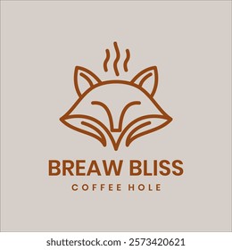 a minimalist logo featuring a fox head with steam lines, symbolizing warmth and creativity. Its earthy brown tones evoke comfort and the aroma of freshly brewed coffee.