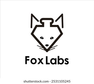 A minimalist logo featuring a fox and a laboratory flask, symbolizing innovation and science.