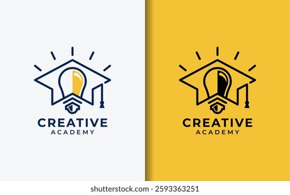 A minimalist logo featuring a graduation cap seamlessly integrated with a light bulb, symbolizing knowledge and innovation.