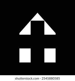 A minimalist logo featuring a house shape with a cross in the center. The simple design symbolizes home, shelter, and care.