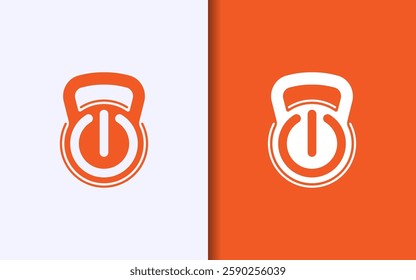 A minimalist logo featuring a kettlebell seamlessly combined with a power switch icon, perfect for gym branding and workout-related businesses.