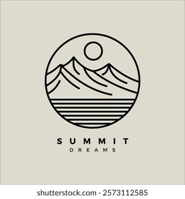 Minimalist logo featuring mountains, a sun, and horizontal lines symbolizing nature and serenity. Perfect for outdoor brands, travel companies, or eco-friendly businesses.