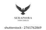 A minimalist logo featuring a soaring hawk silhouette against a clean white background, accompanied by the brand name 