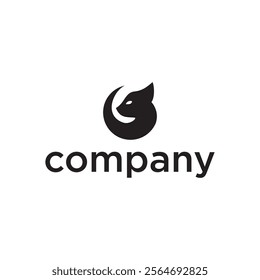 minimalist logo featuring a stylized black fox head within a circular shape