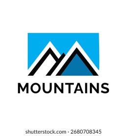 A minimalist logo featuring stylized blue mountains above the word MOUNTAINS in bold black sans-serif font.