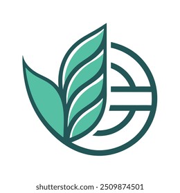 A minimalist logo featuring a stylized green leaf intertwined with a circular design that has an abstract representation of a globe.