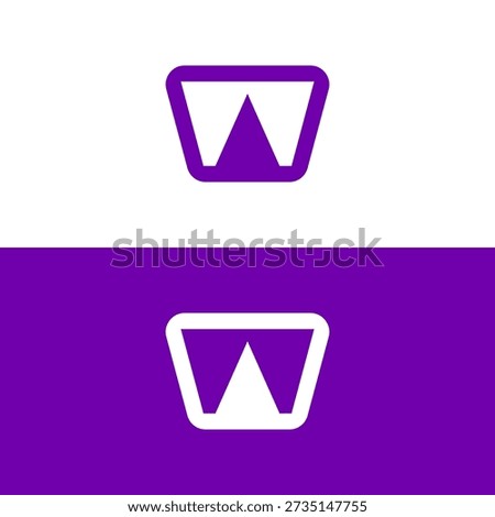 A minimalist logo featuring a stylized letter W inside a rounded square, presented in two color variations against white and purple backgrounds.