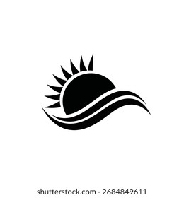 Minimalist logo featuring a stylized sun and wave design, perfect for branding, icons, or environmental themes. Clean and modern.