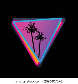 ilustración vectorial de palmeras de reola en el triángulo neón. sinthwave, icono del ciberpunk retro de 1980