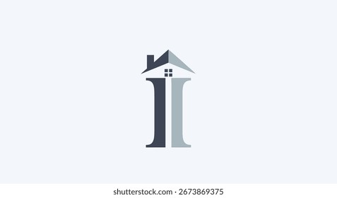 A minimalist logo featuring two stylized vertical elements, resembling pillars or the letter 'II', topped with a house roof and small windows, presented in shades of gray on a light background.