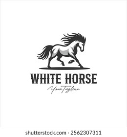 A minimalist logo featuring a white horse in motion, symbolizing elegance, strength, and freedom vector illustration