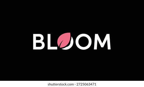Logotipo minimalista con la palabra 'BLOOM' en letras mayúsculas blancas sobre un fondo negro. La letra 'O' se reemplaza creativamente por una