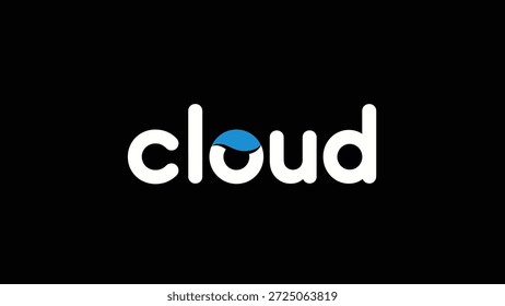 Um logotipo minimalista com a palavra 'cloud' em negrito branco sans-serif fonte. A letra 'o' é exclusivamente projetada com uma forma de gotas azul vibrante,