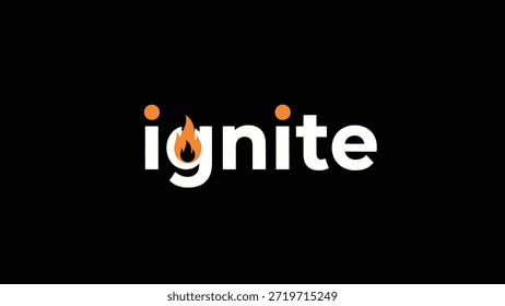 Logotipo minimalista con la palabra 'ignite' en fuente sans-serif blanca sobre fondo negro. La letra 'g' se sustituye por una llama estilizada