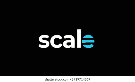 Logotipo minimalista con la palabra 'escala' en blanco y cian sobre un fondo negro sólido. Este diseño limpio y moderno es ideal para