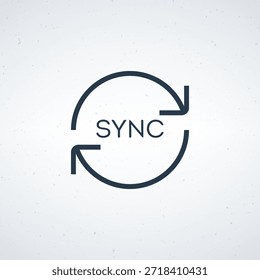 Ein minimalistisches Logo mit dem Wort SYNC in kreisförmigem Design mit Pfeilen, das ein Gefühl von Einheit und Harmonie vermittelt. Das Logo ist auf einem sauberen, weißen Hintergrund mit einer subtilen Textur gesetzt, was ihm einen modernen und eleganten Look verleiht.