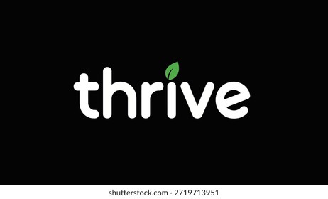 Logotipo minimalista con la palabra 'prosperar' en blanco, tipografía sans-serif sobre un fondo negro. Una Pequeña y vibrante hoja verde brota