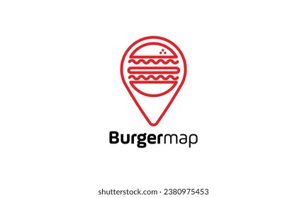 Logotipo minimalista punto de hamburguesa localizador restaurante por tecnología móvil