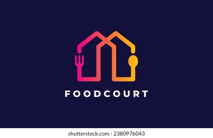 Minimalist logo fork button for fast food concept and delivery order