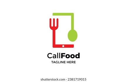 Minimalist logo fork button for fast food concept and delivery order